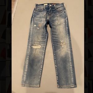 PILCRO patchwork distressed straight leg blue jeans- 26 waist